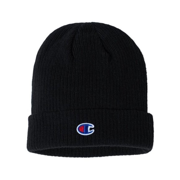 Champion C Logo Ribbed Cuffed Knit Beanie Black - Picture 1 of 2